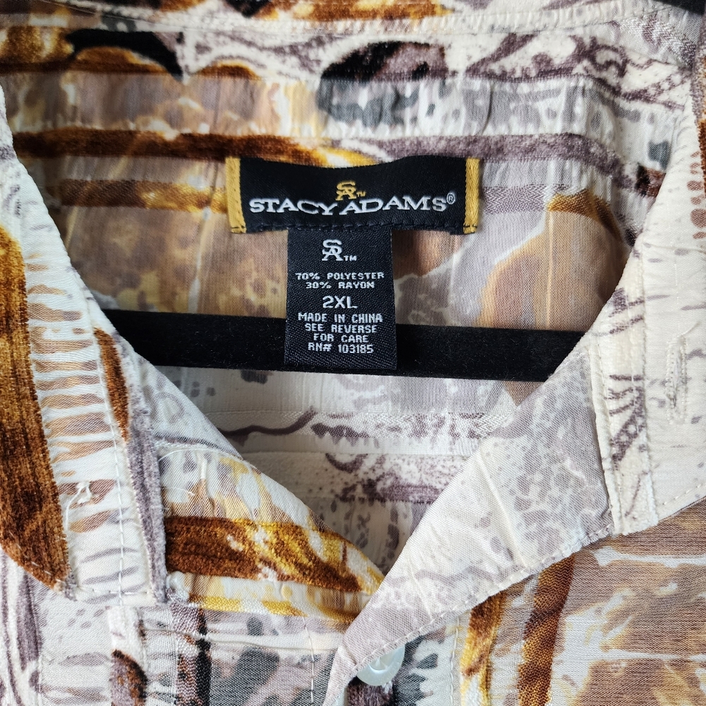 Stacy Adam’s Vintage Purple and Yellow Floral Button Down Dress Shirt Size 2XL - Picture 2 of 4